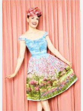 Bernie Dexter Blue Floral Print Fit-and-Flare Dress